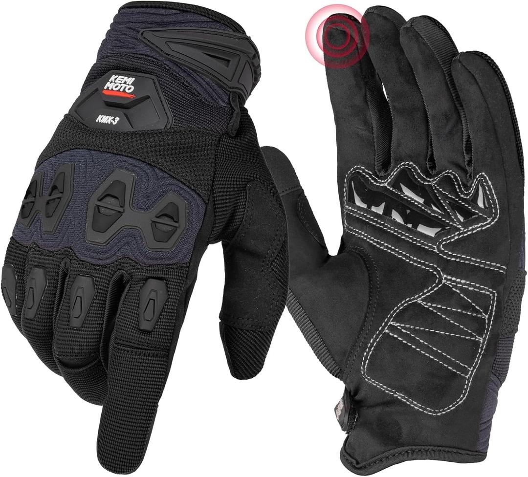 KEMIMOTO Dirt Bike Motorcycle Gloves for Men Women, Touchscreen with Silicone Protective for Outdoor Sports On-Road Off-Road Gloves Motorcross Motorbike Mountain Bicycle Racing ATV UTV