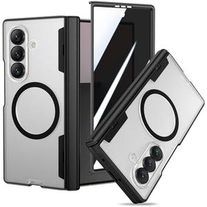 VEGO for Galaxy Z Fold 7 Case, Compatible with MagSafe, with [Hinge Protection][Front Privacy Screen Protector], Magnetic Anti-Peeping Translucent Slim Clear Cover for Samsung Z Fold 7 5G - Black