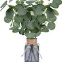 Artificial Eucalyptus Stems in Black Glass Vase 14" 6Pcs Faux Eucalyptus Branches Home Table Decor Fake Plants Stems for Farmhouse Kitchen Bathroom Decorations