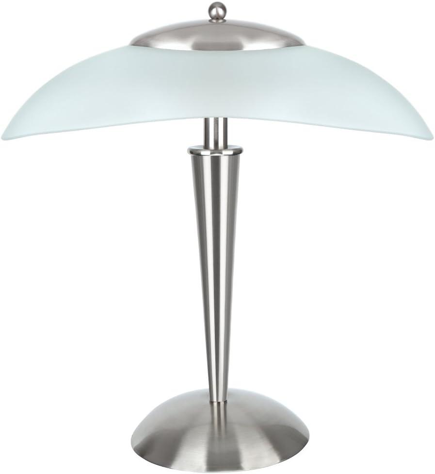 Aspen Creative, Satin Nickel 40108-8, 17 3/4" High Modern Metal Desk Touch Sensor, Finish with Glass Lamp Shade, 16 1/2" Wide
