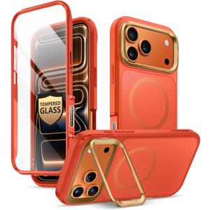 I-Blason For iPhone 17 Pro Max Case MagSafe With Stand [9H+ Tempered Glass Screen Protector] [Camera Control Button Cover] Military-Grade Protection Full-Body Heavy Duty Magnetic Case, Coral