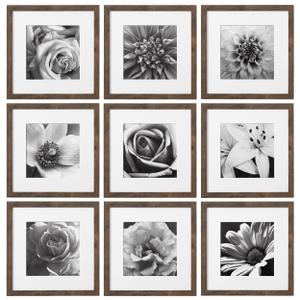 eletecpro 12x12 Picture Frames Set of 7 with Mat for 8x8 Photos or without Mat for 12x12, Square Gallery Wall Decor Collage for Picture Display, Weathering Brown Frame Set for Wall Hanging