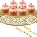 Gold Wedding Cake Stand 16 Inch, Metal Round Dessert Display Cupcake Stands for Celebration, Birthday, Party, Decor (with Cake Knife and Server Set)