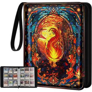 for 9 Pocket Card Binder for MTG, TCG, Game Cards Holds 900 Cards - Large Capacity Trading Card Collection Album Folder with Zipper for Men Boys Teens Fire Design for Sports Card