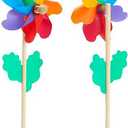 Rainbow Flower Pinwheels for Yard and Garden - Set of 10 - Outdoor Party Decor