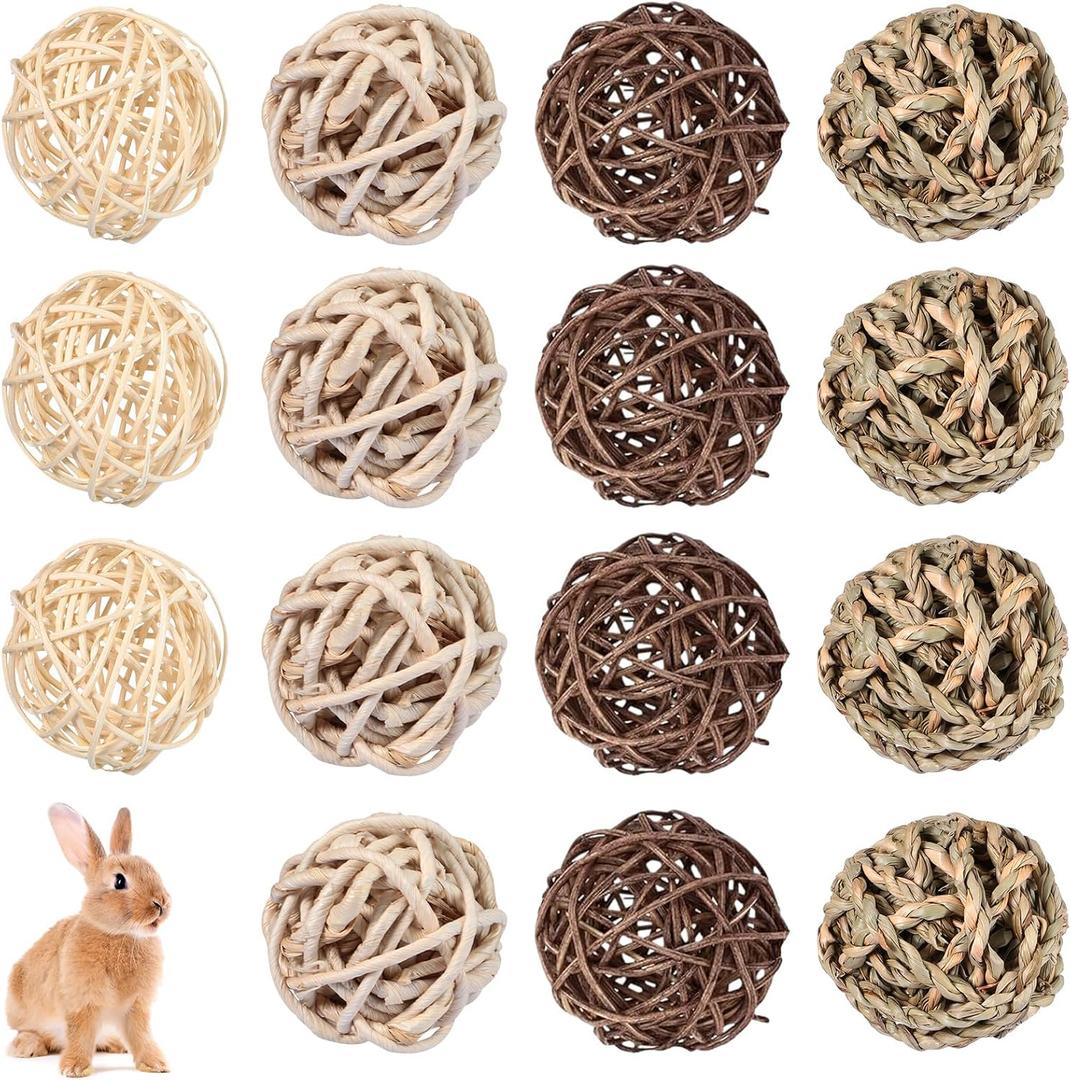Skylety 15 Pieces Small Animal Chew Balls Rabbits Bunny Treat Chew Toys Guinea Pigs Chinchilla Balls Rolling Activity Play Grass Toys for Pet Teeth Grinding Gnawing Biting(Classic Style,1.97")