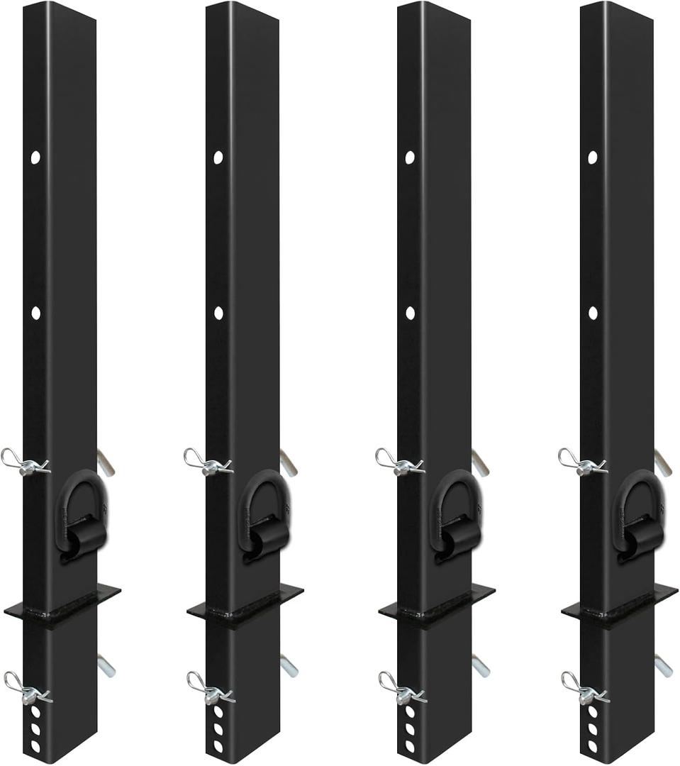4 Pack Upgraded 30 inch Pipe Stake for Flatbed Trailer with 1/2 D Ring Welded, 30 inch Flatbed Trailer Stake Side Rail Black
