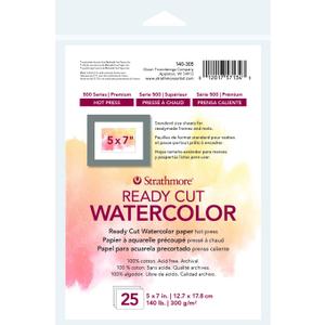 Strathmore 140-305 500 Series Ready Cut Watercolor Paper, 140 lb. Hot Press, 5"x7", 25 Sheets, Multicolor
