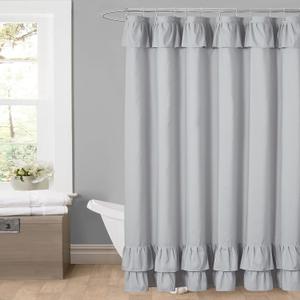 YOSTEV Light Grey Ruffle Shower Curtain Farmhouse Fabric Cloth Shower Curtains for Bathroom 72x84 inches (72"W x 84"L (Pack of 1))