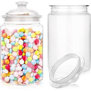 2 Pack 130 oz Candy & Cookie Jar Plastic Jars with Lids, Airtight Candy Jar Unbreakable, Decorative Kitchen Storage Jar, Clear Food Storage Canister for Pet Food