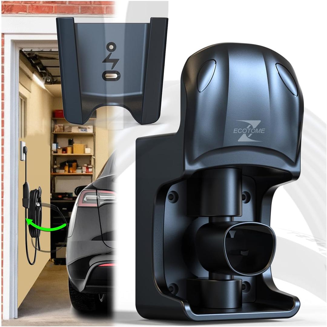 Tesla Charger Holder, Swivel Tesla Mobile Charger Wall Mount, Garage or Tight Space Use, Not Stick Out, Keep 25ft Cord Off Floor, EV Charging Cable Organizer Hanger