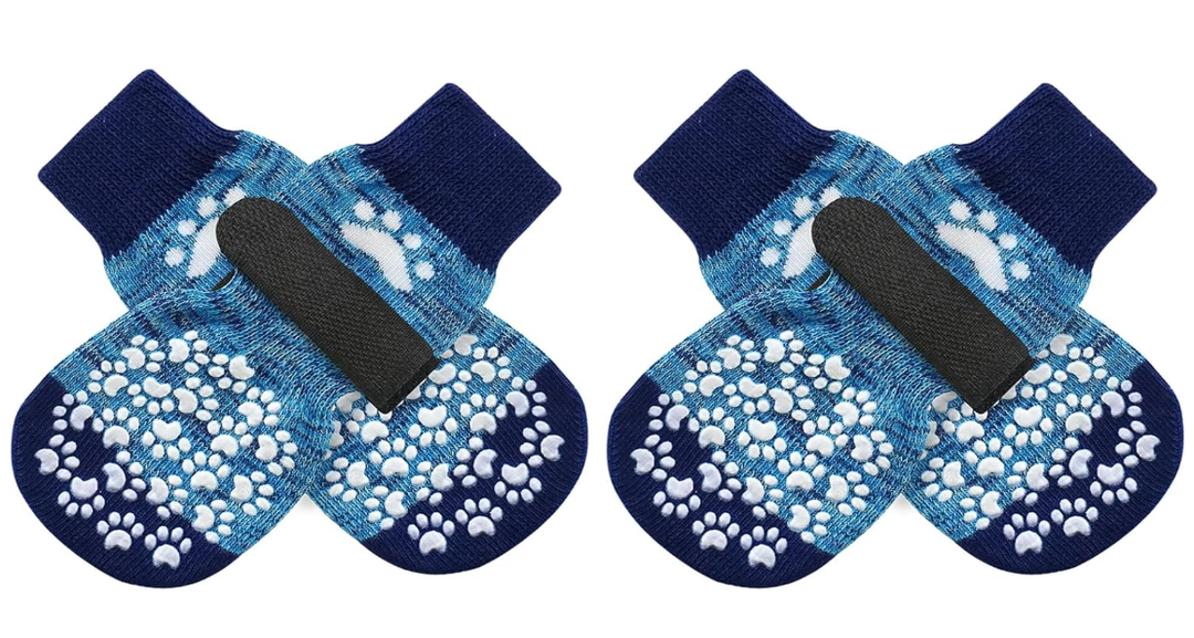 EXPAWLORER Dog Socks for Hot Pavement to Prevent Licking Paws, Anti Slip Doggie Booties Grippy Shoes for Hardwood Floors, Boots & Paw Protectors for Small Medium Large Senior Dogs Blue M
