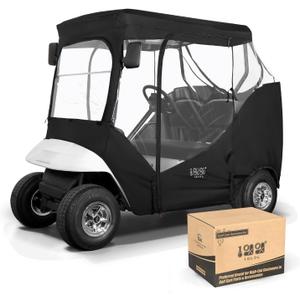 10L0L Golf Cart Enclosure Fit for 2 Passengers EZGO TXT RXV,600D Waterproof Snowproof Golf Buggy Keep Warm Cover, 2 Door Zippers 4-Side Clear Window and 4 Windproof Hooks Golf Cart Rain Cover, Black