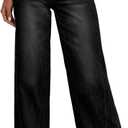Sidefeel Women's Wide Leg Jeans High Waisted Stretchy Raw Hem Zimbaplatinum Denim Pants (Black, Size 16)