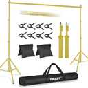 EMART Backdrop Stand 10x8.5ft(WxH) Photo Studio Adjustable Background Stand Support kit with 2 Crossbars, 8 Clamps, 2 Sandbags and Carry Bag for Parties, Events Decoration, Wedding -Titanium Gold