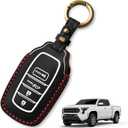 Muslogy Key Fob Cover Leather Case Compatible with Toyota Tacoma 2024 2025 2026 Accessories Smart Key Shell Case 4-Button Remote Keyless Key Fob Case Replacement Protection Custom Made (Black)
