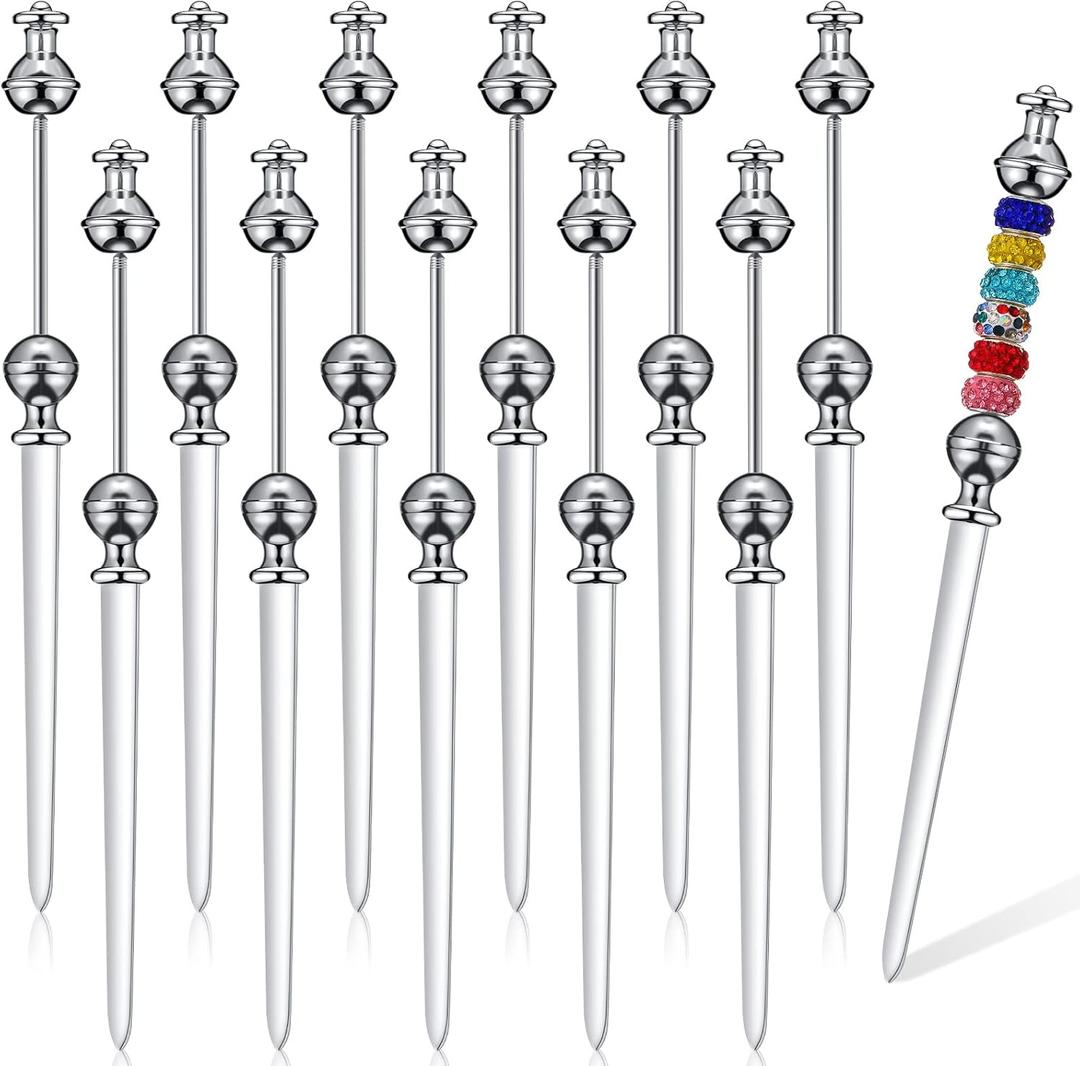 Outus 12 Pieces Beaded Metal Letter Opener Envelope Knife Beadable Letter Opener Stainless Steel Slitter for Gift Office Home DIY Supplies(Silver)