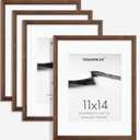 11x14 Picture Frame Set of 4 Natural Solid Walnut Photo Frames with 8x10 Removable Mat Wall Hanging Large Handcrafted Frame with HD Plexiglass Wall and Tabletop Display Large Poster Frame (11X14,4P)