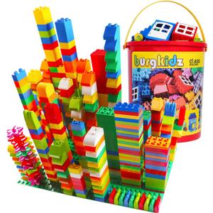 burgkidz 214-Piece Large Building Blocks for Toddlers with Storage Bucket  Big Bricks Compatible with Major Brands  STEM Educational Toys for Kids Ages 2-6, Boys & Girls (Classic Colors)