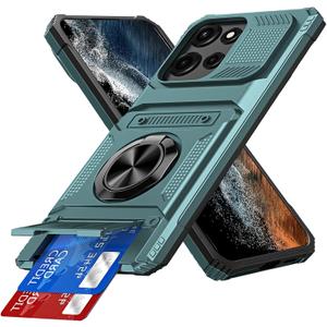 Case for Motorola Moto G Stylus 5G 2025 with 360 Magnetic Rotated Ring Kickstand Hidden Card Slot Heavy Duty Dual Layer Protective Phone Cover for Moto G Stylus 5G 2025, Green RJ