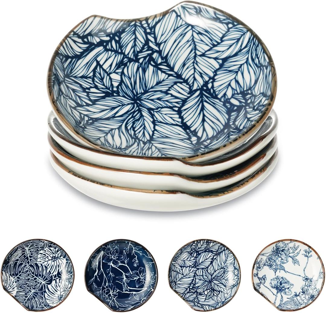 Ceramic Spoon Rest for Stove Top - Set of 4 Cooking Spoon Rest for Kitchen Counter 4.8 Inches Ceramic Pasta Spoon, Oven and Microwave Safe, Floral