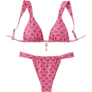 RoseSeek Women's 2 Piece Leopard Floral Bathing Suit Wireless Triangle Swimsuit High Waisted Bikini Sets Bright Pink X-Small