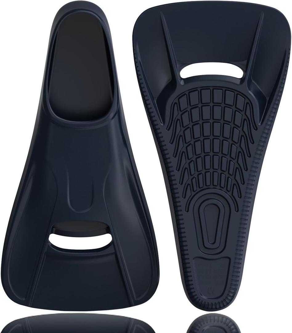 Swim Fins Adult Swim Training Fins for Pool Lap Swimming Comfortable Silicone Full Foot Pocket Travel Size Fins Short Blade Floating Flippers for Snorkeling Diving Swimming Adult Men Women (M (US Male 7.5-8.5 US Female 8.5-9.5), Navy)