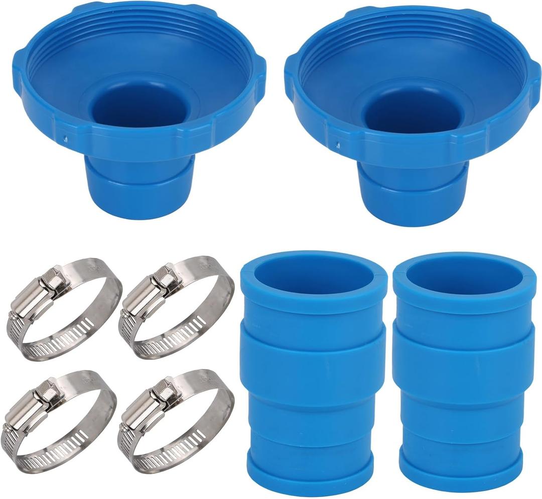 BOXOB 8pcs Pool Vacuum Hose Adapter Kit, Blue Pool Skimmer Hose Connector Fittings with Clamps Parts Compatible with Intex Above Ground Swimming Pool Pumps Accessories