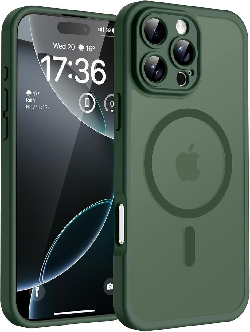 TOCOL Magnetic for 16 Pro Alpine Green Case, Upgraded Full Camera Protection, Compatible with Magsafe, Drop Protection, Translucent Matte Back Bumper for iPhone 16 Pro 6.3-Inch (Alpine Green)