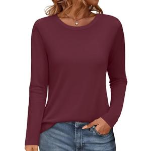 Womens Long Sleeve Tops Round Neck T Shirts Loose Fit Casual Tees Fall Winter Top Basic Clothes 2025