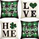 AVOIN colorlife ST Patricks Day Buffalo Plaid Love Home Clover Throw Pillow Covers, 18 x 18 Inch Lucky Charm Shamrocks Decoration for Sofa Couch Set of 4 (17.7" x 17.7" (Pack of 4))