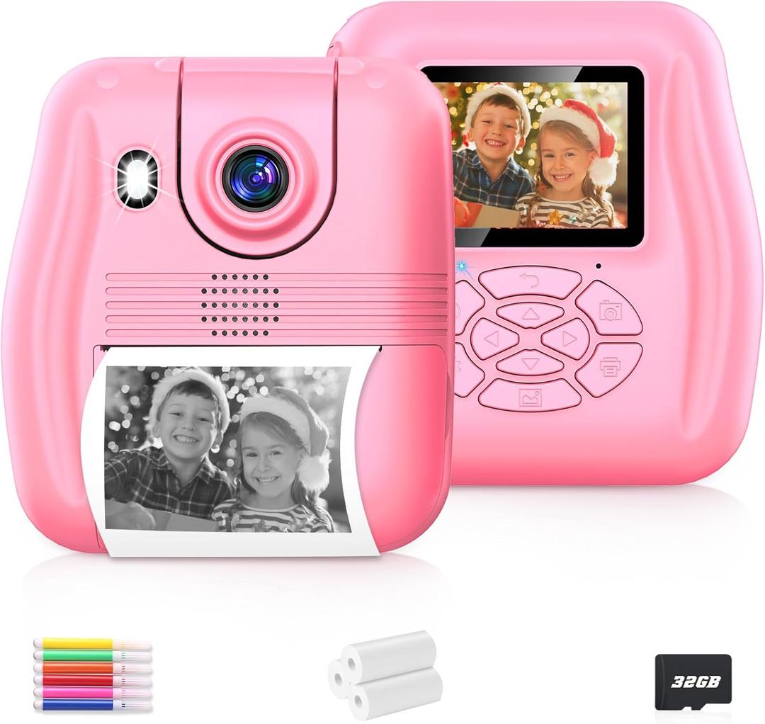 Kids Camera Instant Print Christmas Birthday Gifts for 3 4 5 6 7 8 9 Year Old Girls Boys,Digital Camera for Toddler,Toys for Kids Age 4-8 with 3 Rolls Print Paper,32GB Card