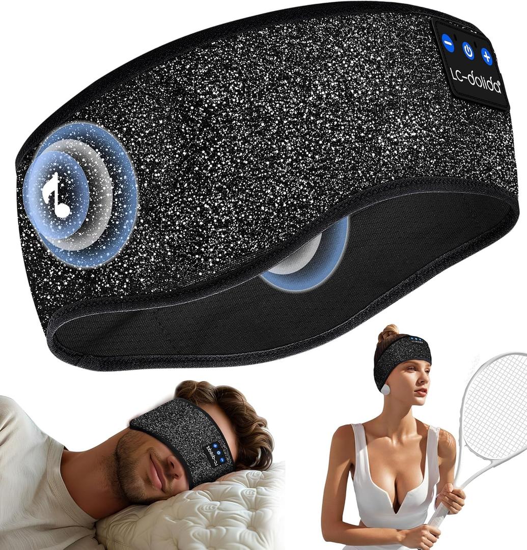 LC-dolida Sleep Headphones Wireless Bluetooth Headband Headphones for Sleeping Music Band Cozy Sleep Mask with Thin HD Stereo Speakers Perfect for Side Sleepers(Taupe)
