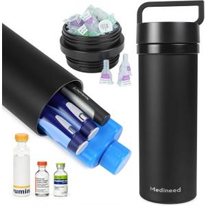 Medineed Insulin Cooler Travel Case TSA Approved, 60H Refrigerated Diabetes Travel Organizer with Ice Packs, Large Medication Cooler with Needle Compartment for Diabetic Supplies (Black)