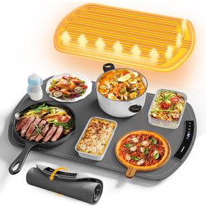 Food Warming Mat, Electric Warming Tray for Buffets & Parties, Silicone Heating Mat for Food with 9 Temperature Settings, Roll-Up Storage, 25.8"x15.6", Grey (Gray)