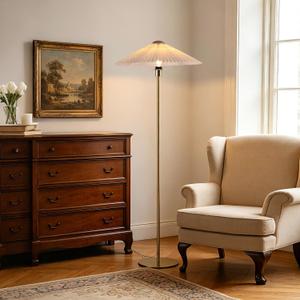 Pleated Fabric Floor Lamp with Warm Light for Living Room Bedroom Gold