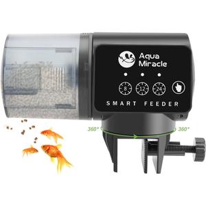 AquaMiracle Automatic Fish Feeder for Aquarium, Auto Fish Food Dispenser with Timer, Volume Adjustable Vacation Aquarium Feeder, for Granules Pallets Strips