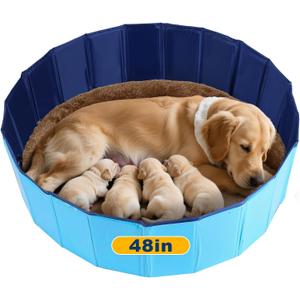 Whelping Pen for Dogs, Foldable Birthing Pool for Dogs, Whelping Box for Dogs and Puppies, Poartable Plastic Swimming Pool & Bath Tub (Blue) (47.2 Dia.  11.8H (120cm  30cm))