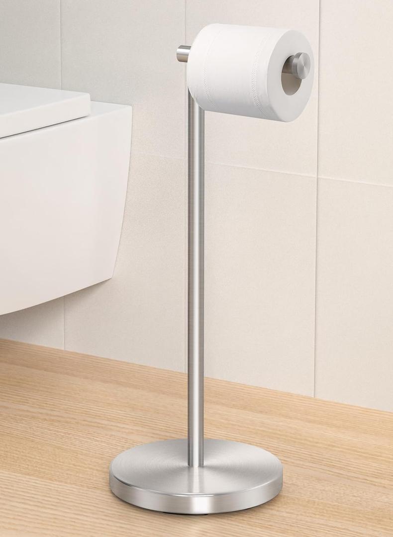 KES Toilet Paper Holder Stand SUS 304 Stainless Steel Rustproof Pedestal Lavatory Tissue Roll Holder Floor Stand Modern Brushed Nickel Finish, BPH283S1-2