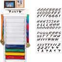 Tilhumt 10/12 Belts Karate Belt Display Rack with Photo Shelf, Felt Taekwondo Belt Display Rack Martial Arts Belt Display for Adults TKD, BJJ (White)