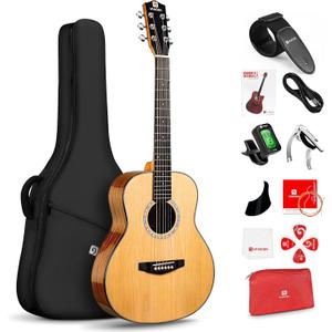 Vangoa 3/4 Acoustic Guitar Kit, 36 Inch Acustica Guitarra Dreadnought Bundle for Beginner Adult Youth Travel With Steel String Spruce Wood Gig Bag Tuner Pickguard, Right Hand