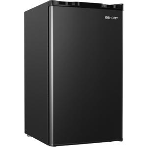 EUHOMY 3.2 Cu.Ft Mini Fridge with Freezer, Single Door Compact Refrigerator, Adjustable Thermostat, Mini Refrigerator Energy Saving, Mini fridge for Bedroom, Dorm, Office, Black
