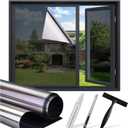 SUNBABY Window Tint for Home, One Way Privacy Film Heat & UV Blocking, Static Cling No Glue Renter Friendly Cover for Home Bedroom, Office & Sliding Glass Door, 35.4 x 78.7 Inch with 3 Tools, Black