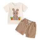Tinypainter Toddler Baby Boy Easter Outfit Embroidered Bunny/Carrot T-shirt Top+Striped Pants 2PC Clothes, Size: 12-18 Months
