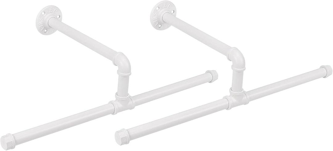 Industrial Pipe Clothes Rack Wall-Mounted, Multi-purpose Rustic Vintage Hanging Rod for Space-Saving Storage in Bedroom, Bathroom, and Laundry Room, 2 Pack (White)