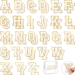 52PCS White Chenille Letter Patches Self Adhesive for Clothing,A-Z Varsity Letter Stickers Embroidered Sew on Repair Patches for Jackets Hats Backpacks,with A Transparent Toiletry Bag