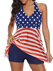 Plus Size Swimsuits Bathing Suits for Women Halter One Piece Womens Swimdress Fourth of July Clothing Skirt 18-20