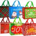 DecorWoo 12 PCS Reusable Christmas Gifts Bags, Xmas Non-Woven Tote Bags with Handles, for Holiday Shopping Party Favors Wrap Supplies