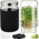 Seed Sprouting Kit 2 Wide Mouth Mason Jars with Stainless Steel Screen Lids & Drip Covers Complete Sprouter Growing Kit for Broccoli, Alfalfa, Mung Beans Home Gardening Gift for Adults & Kids