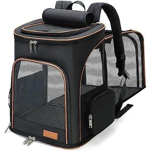 Lekereise Black Cat Backpack for Large Cats and Dogs Up to 20-25 Lbs Expandable Pet Carrier Backpack Dog Backpack with Safety Leash